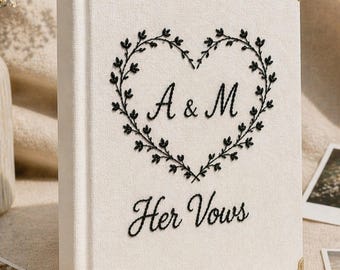 Embroidered Magnolia Wreath Custom Photo Album, Anniversary Gift Style