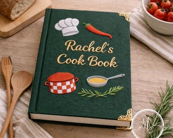 Embroidered Cook Book Custom Notebook, Chef Hat and Red Pepper Illustration Style, Culinary Journal, Unique Housewarming Keepsake Gift