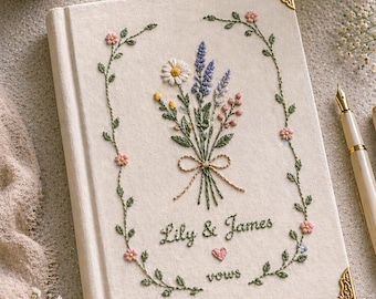 Embroidered Wildflowers Custom Notebook, Personalized Wedding Anniversary Style