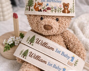 Embroidered Little Explorer Custom Baby Crown, 1st Birthday Personalized Baby Sash, Rustic Nursery Beige Style, Birthday Celebration Gift