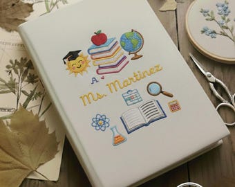 Custom Teacher Embroidered Notebook, Personalized Science and Geography Journal, Classroom Management Planner, Educator Appreciation Gift