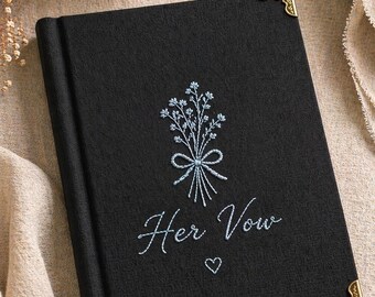 Embroidered Minimalist Wildflower Her Vow Custom Notebook, Wedding Keepsake Style
