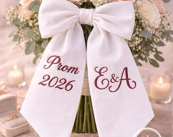 Embroidered Couple Initials Custom Sash, Romantic Bridal or Prom Style, Burgundy Script Embroidery Art, Special Event or Celebration Gift