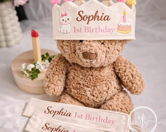 Embroidered Little Princess Custom Baby Crown, 1st Birthday Personalized Baby Sash, Soft Nursery Beige Style, Party Accessory Gift
