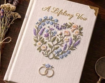 Embroidered Lavender and Blossom Heart Custom Notebook, Elegant Marriage Keepsake Gift