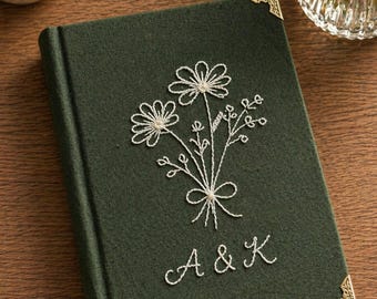 Embroidered Minimalist Floral Initial Custom Notebook, Romantic Couple Gift Style