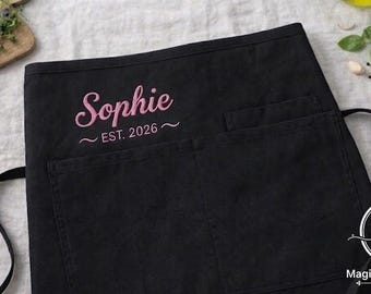 Embroidered EST 2026 Personalized Custom Waist Apron, Professional Kitchen Content Theme, Gift for Bakers, Elegant Culinary Style