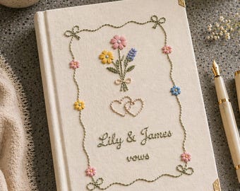 Embroidered Vows Custom Notebook, Personalized Wedding Anniversary Style