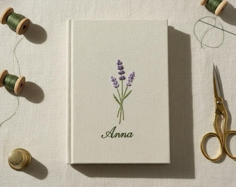 Custom Lavender Embroidered Notebook, Personalized Name Fabric Journal, Lily Embroidered Book Cover, Unique Floral Gift for Her