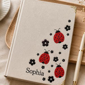 Quaderno personalizzato con ricamo a tema insetti carini, diario personalizzato per bambini, regalo fatto a mano per bambine