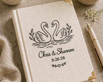 Embroidered Graceful Swans Custom, Personalized Wedding Anniversary Gift