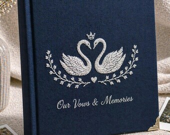 Embroidered Black Swans Vows and Memories Custom Photo Album, Wedding Gift Style