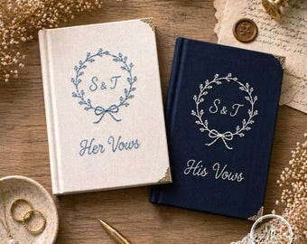 Embroidered Initial Custom Notebook, Elegant Marriage Keepsake Style