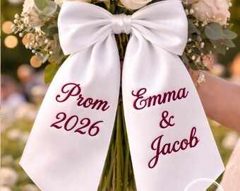 Embroidered Couple Name Custom Sash, Romantic Bridal or Prom Style, Burgundy Script Art, Premium Handmade Special Event or Celebration Gift
