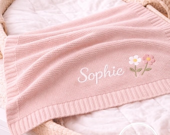 Embroidered Floral Garden Custom Knit Blanket, Premium Machine Stitching Content, Baby Shower Keepsake Style, Special Symbolic Daughter Gift