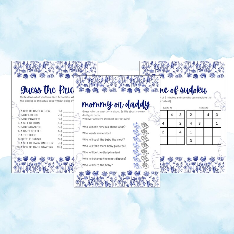 Printable Baby Shower Game Bundle | Blue Themed Digital Download - Etsy ...
