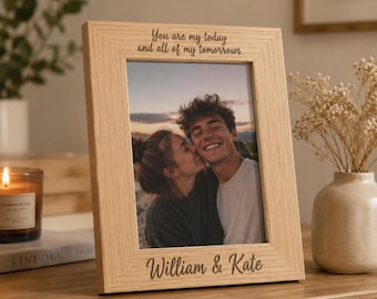 Personalised Engraved Oak Photo Frame | Custom Wooden Picture Frame | Bespoke French Oak Photo Gift | Family Photo Keepsake |  Decor Gift