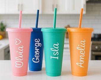 Tasse froide avec nom personnalisé 24 oz | Gobelet réutilisable avec couvercle et paille