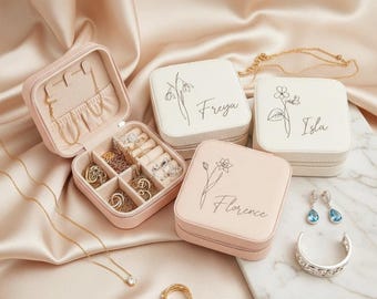 Joyero personalizado, joyeros a medida, joyero para damas de honor, regalo para ella, estuche de viaje para joyas, joyero con nombre personalizado