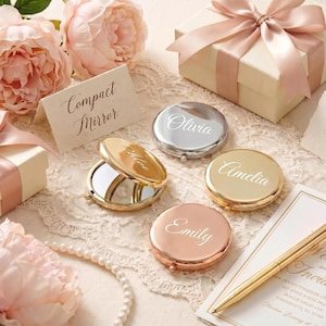 Personalised Bridesmaid Compact Mirror – Engraved Pocket Mirror Gift for Her, Custom Wedding Thank You Favour.