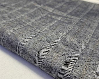 Tissu en lin rayé à chevrons par yard ou mètre en gris foncé