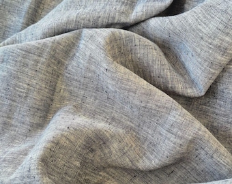 Washed Dark Navy Linen Fabric, Melange Softened Flax, By The Meter