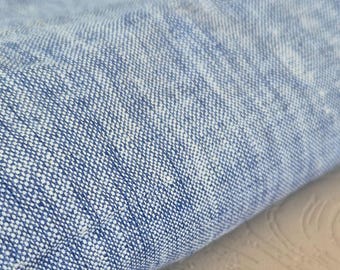 Melange Denim Blue Linen Fabric, 100% Pure, Medium Weight, Stonewashed