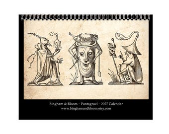 2027 Wall Calendar: 11" x 17" Rabelais Pantagruel Drolatic Dreams Bizarre Surreal Gothic Art