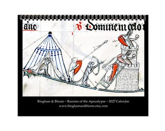 2027 Wall Calendar: Medieval Bunnies of the Apocalypse Murder Rabbits, 11" x 17" when open