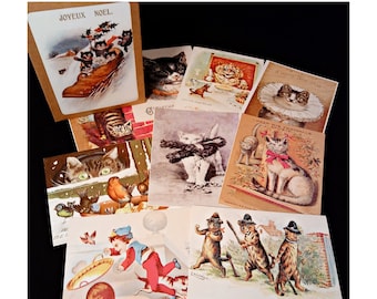 Christmas Cats Cards - Set of 10 Vile Victorian Assorted Blank Cards - 5.5" x 4" when folded - anthropomorphic Victorian holiday Xmas cards