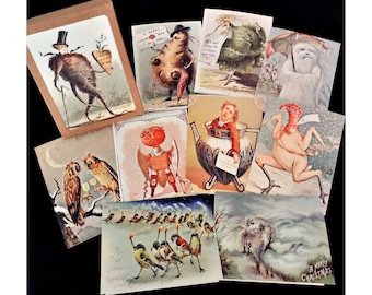 Weird Victorian Christmas Cards: Strange Holiday Art, Assorted Set of 10 A2 size