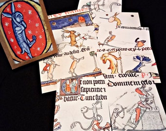 Medieval Illumination Blank Notecards - Set of 10 - Assorted Medieval Bunnies of the Apocalypse - 5.5" x 4.25" when folded - murder rabbit
