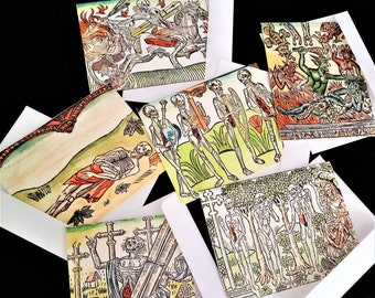 Danse Macabre Blank Cards: Set of 6 Medieval Skeleton, Halloween, Dia de los Muertos