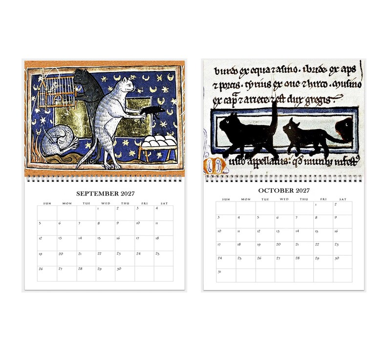 2027 Wall Calendar: Medieval Cats 11" x 17" Funny Historic Feline Art image 6
