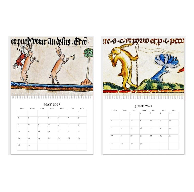 2027 Wall Calendar: Medieval Bunnies of the Apocalypse Murder Rabbits, 11" x 17" when open image 4