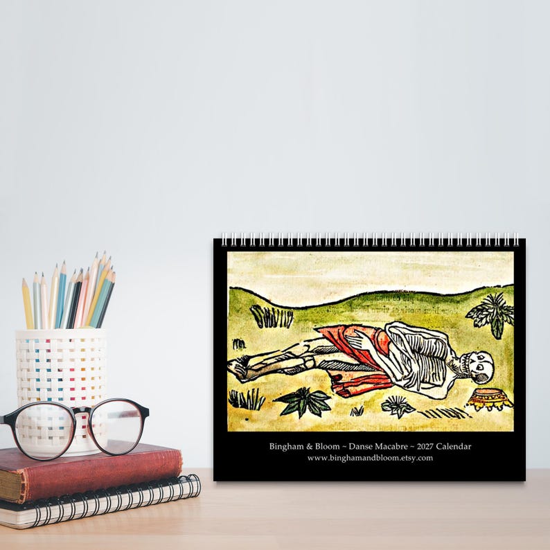 2027 Wall Calendar: Danse Macabre 11" x 17" Dance of Death, Halloween Skeletons Gothic Art image 10