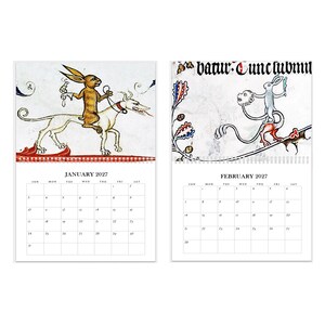 2027 Wall Calendar: Medieval Bunnies of the Apocalypse Murder Rabbits, 11" x 17" when open image 2