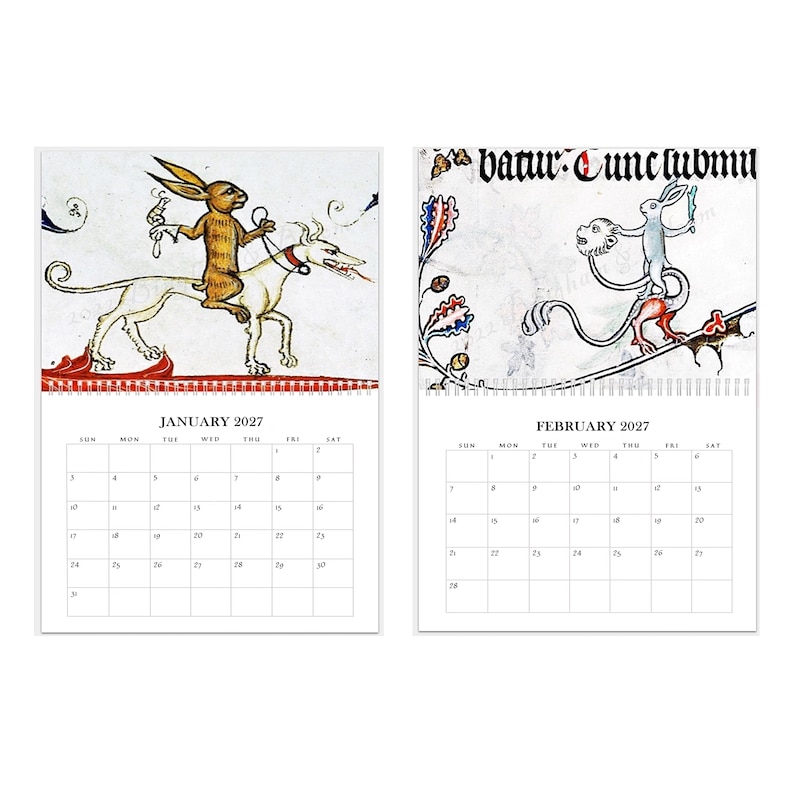 2027 Wall Calendar: Medieval Bunnies of the Apocalypse Murder Rabbits, 11" x 17" when open image 2