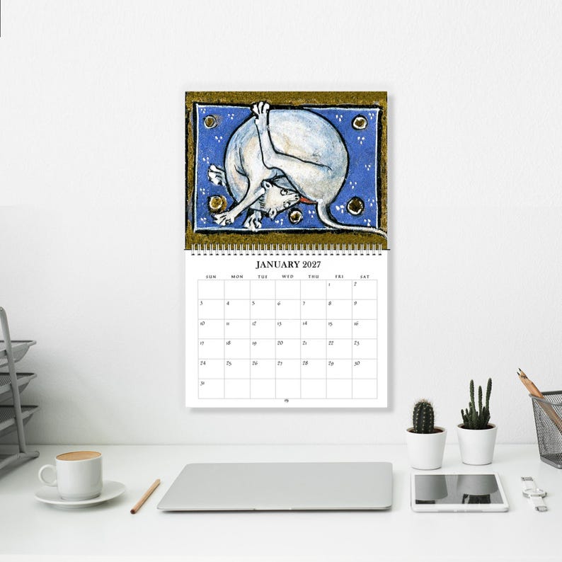 2027 Wall Calendar: Medieval Cats 11" x 17" Funny Historic Feline Art image 9
