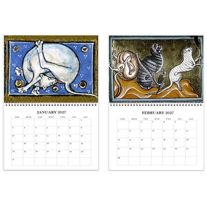 2027 Wall Calendar: Medieval Cats 11" x 17" Funny Historic Feline Art image 2