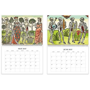2027 Wall Calendar: Danse Macabre 11" x 17" Dance of Death, Halloween Skeletons Gothic Art image 4