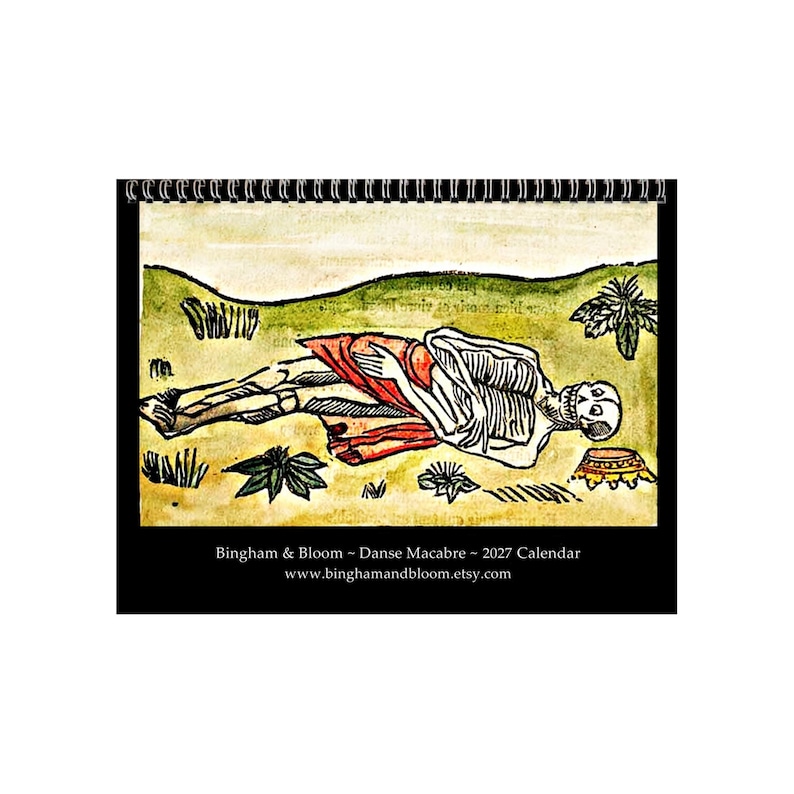 2027 Wall Calendar: Danse Macabre 11" x 17" Dance of Death, Halloween Skeletons Gothic Art image 1