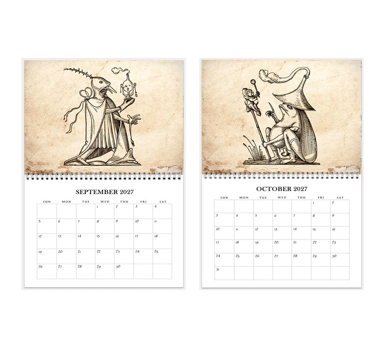 2027 Wall Calendar: 11" x 17" Rabelais Pantagruel Drolatic Dreams Bizarre Surreal Gothic Art immagine 6