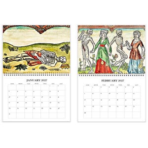 2027 Wall Calendar: Danse Macabre 11" x 17" Dance of Death, Halloween Skeletons Gothic Art image 2