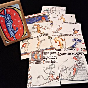 Medieval Illumination Blank Notecards - Set of 10 - Assorted Medieval Bunnies of the Apocalypse - 5.5&quot; x 4.25&quot; when folded - murder rabbit
