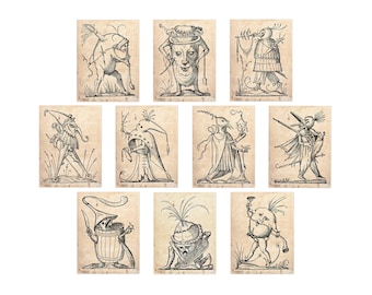 Bizarre Pantagruel Gothic Art Cards: Rabelais Surreal Creatures Set of 10 Assorted Cards A2 size