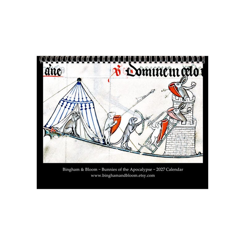 2027 Wall Calendar: Medieval Bunnies of the Apocalypse Murder Rabbits, 11" x 17" when open image 1