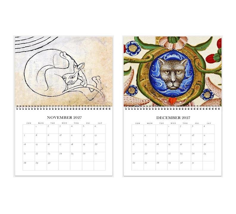 2027 Wall Calendar: Medieval Cats 11" x 17" Funny Historic Feline Art image 7