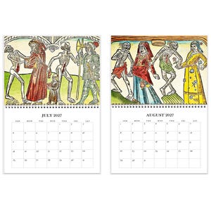 2027 Wall Calendar: Danse Macabre 11" x 17" Dance of Death, Halloween Skeletons Gothic Art image 5