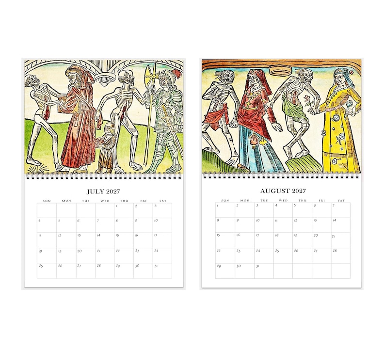 2027 Wall Calendar: Danse Macabre 11" x 17" Dance of Death, Halloween Skeletons Gothic Art image 5